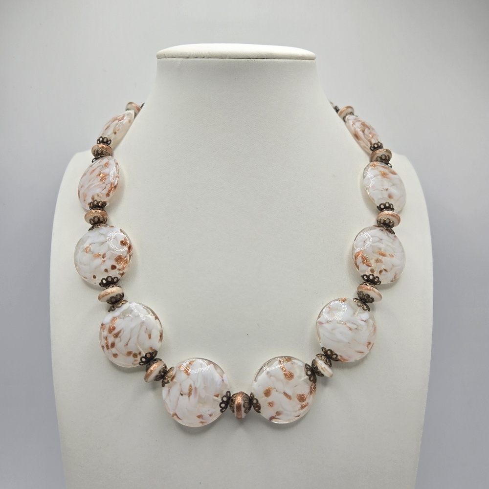 Venetian Murano Necklace Sommerso Art Glass Beaded Italian Aventurine Italy